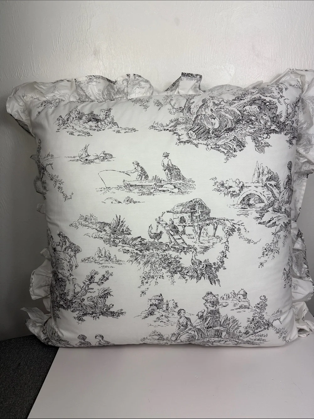 Cabbages & Roses London Black White Toile Ruffle Pillow 24.5”